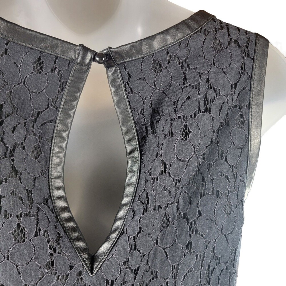 Speechless Black Lace Sleeveless Mini Dress Sz 5 keyhole back faux leather trim - Picture 6 of 16